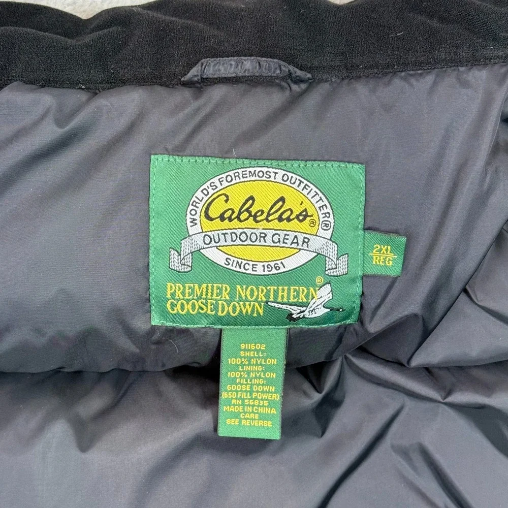 Cabelas Premier Northern Goose Down 650 Puffer Vest 2XL Mens‎ Black Snap Front